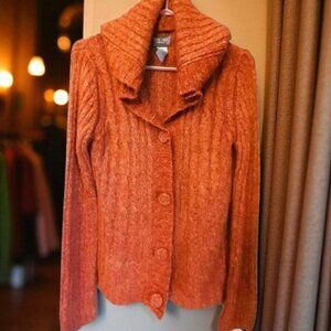 AUTUMN FALL COZY Hoodie Sweater Burnt Orange Cardigan Sz M